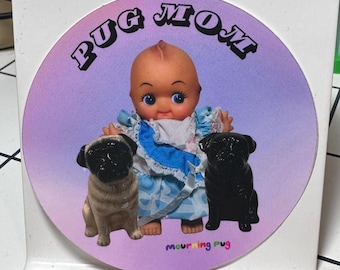 Pug Mom Kewpie Doll Sticker