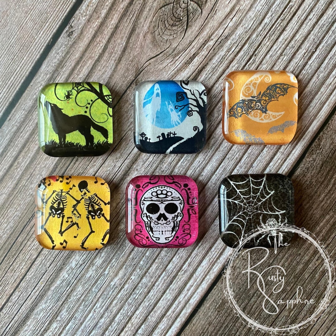 Halloween Glass Magnet Set of 6, Hallows Eve Magnets, Funky Fridge ...
