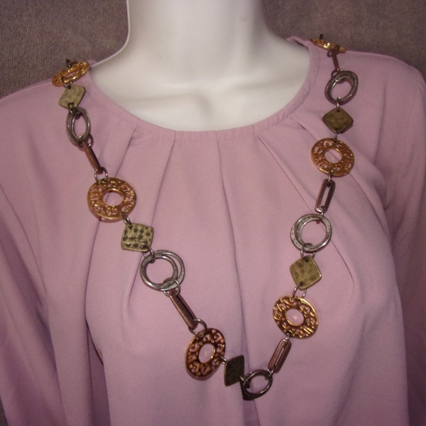 vintage 3 tone 36" geometric chunky necklace or belt