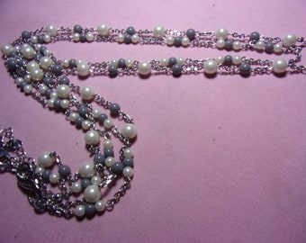 vintage Lia Sophia grey and white bead double strand necklace W3