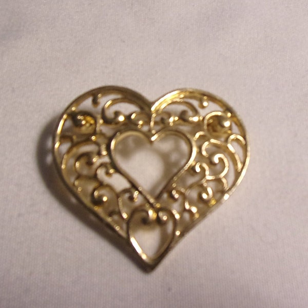 vintage gold tone heart pin brooch