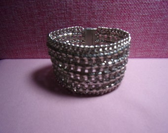 vintage silver tone rhinestone magnetic clasp bracelet