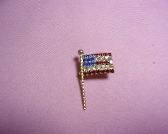 vintage rhinestone flag brooch