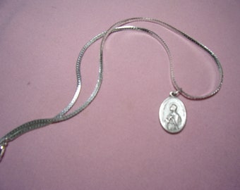 vintage St Monica medal on silver tone chain