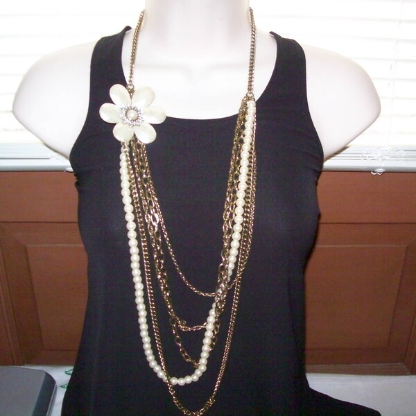vintage flower statement necklace, multistrand necklace, estate jewelry, vintage necklace, gift for her