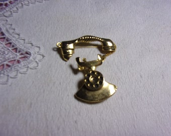 vintage 2 piece gold tone phone brooch