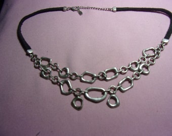 vintage FI  silver tone and cord necklace