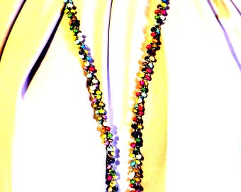 vintage mixed multi color wood bead necklace D1