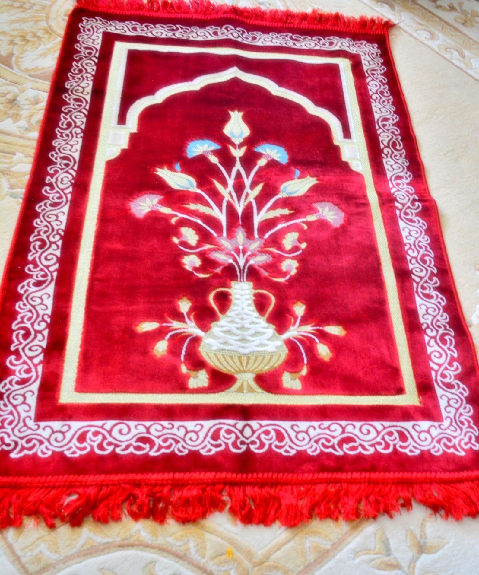 Muslim Tulip Pray Rug Red Small Pray Carpet Arabic Lady Etsy