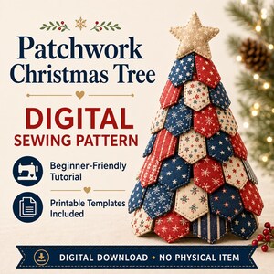 Patchwork Christmas Tree Sewing Pattern PDF, Beginner Friendly Holiday Craft Tutorial, Printable Templates, DIY Christmas Decor