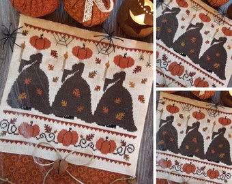 Trzy Dyniowe Damy - Wzór do haftu krzyżykowego w formacie PDF CYFROWY