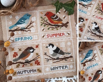 Małe ptaszki sezonowe - wzór do haftu krzyżykowego w formacie PDF CYFROWY