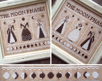 The Moon Phases - New Moon and Full Moon Cycles - Digital Cross Stitch Pattern