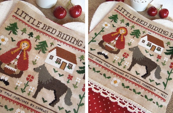 Wolf DIGITAL Counted Cross-Stitch Pattern Needlepoint Red Riding Hood in Bed w 
