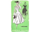 1950er Jahre Kleid Muster, prominente Designer A548 Gothe, Fit & Flare Sweetheart Prinzessin, gekräuselte Hals, Vintage Schnittmuster Büste 30 ungeschnitten
