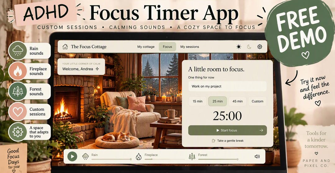 ADHD Focus Timer App for Task Initiation, Custom Focus Sessions, Rain ...