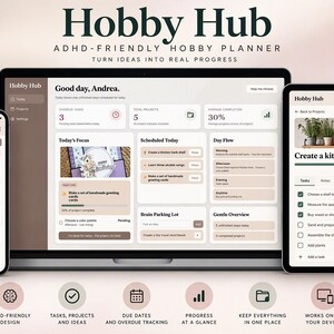 ADHD Hobby Planner App, Project Tracker for Adults, Daily Focus & Executive Function Organizer, Offline Digital Download