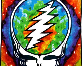 Grateful Dead Steal Your Face Tie Dye Fleece Throw Blanket | Stealie | Deadhead | SYF | Hippie Gifts | Psychedelic | Trippy |  50x60 inches