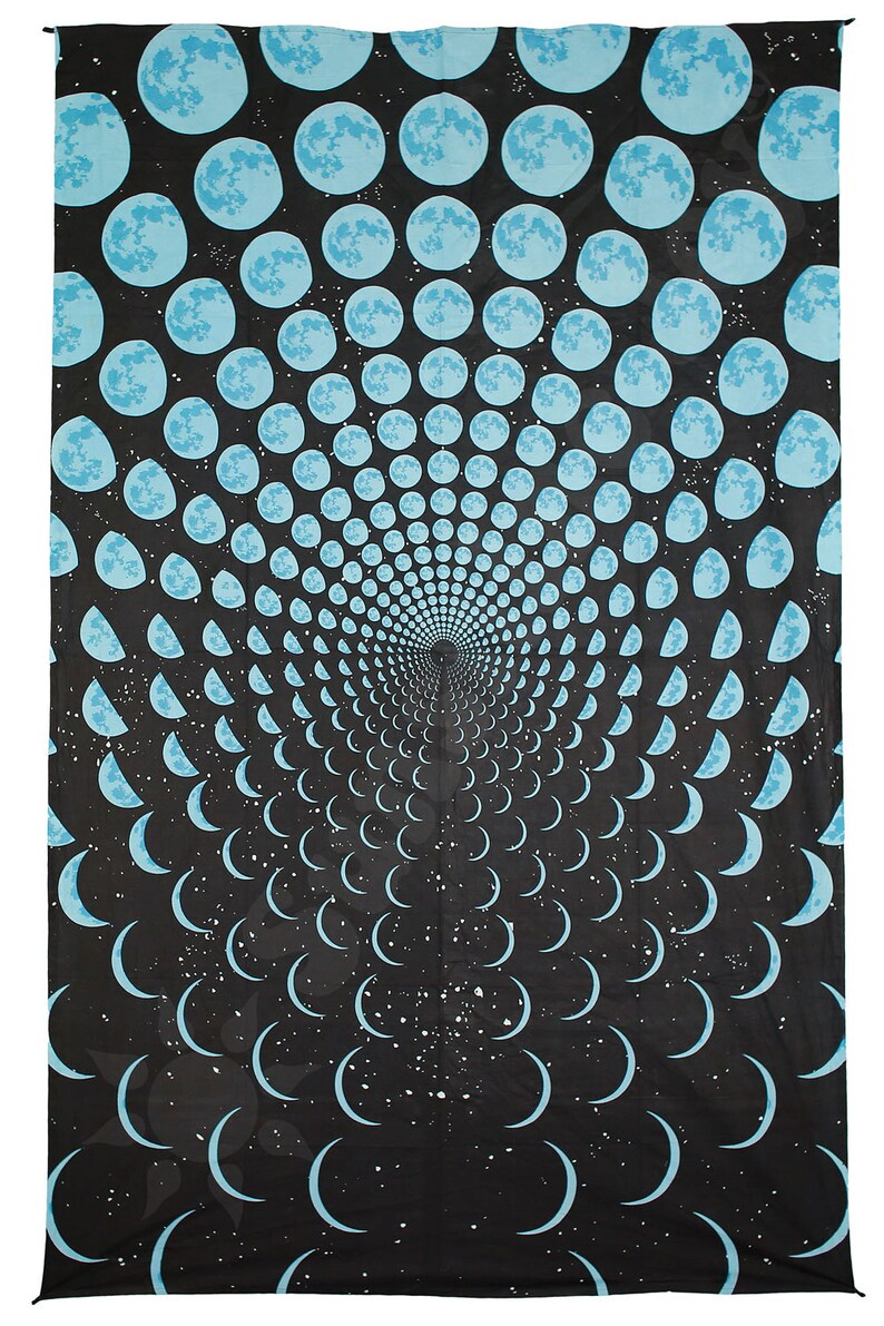 Moon Phases Lunar Tapestry  Black Light  Wall Hanging  New Age  Sci-Fi   Lunar  Full Moon  Screen Print  Trippy  Curtain  2 sizes