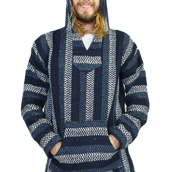 Baja Joe Sky Blue Stripe Woven Hoodie - Premium Jerga Pullover For Men, Made From Recycled Fibers
