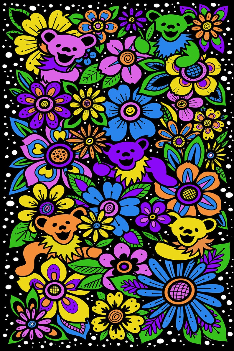 3D Grateful Dead Dancing Flower Bears Tapestry Deadhead Etsy