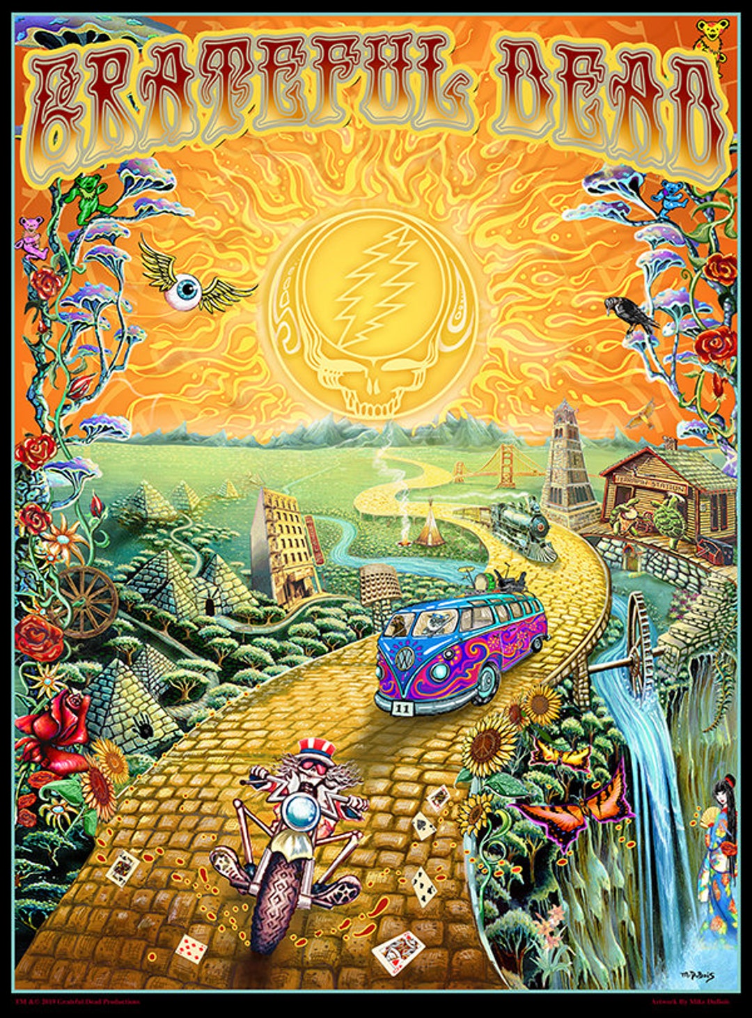 Buy Grateful Dead Golden Road Art Print Tapestry by Mike Dubois Steal Your  Face VW Bus Psycle Sam Skeleton and Roses Trippy Yellow Brick Road Online  in India 