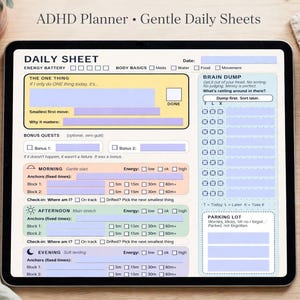ADHD Daglig Planner Ifyllbar PDF, Digital Nedladdning, Brain Dump & Task Breaker för Exekutiv Dysfunktion
