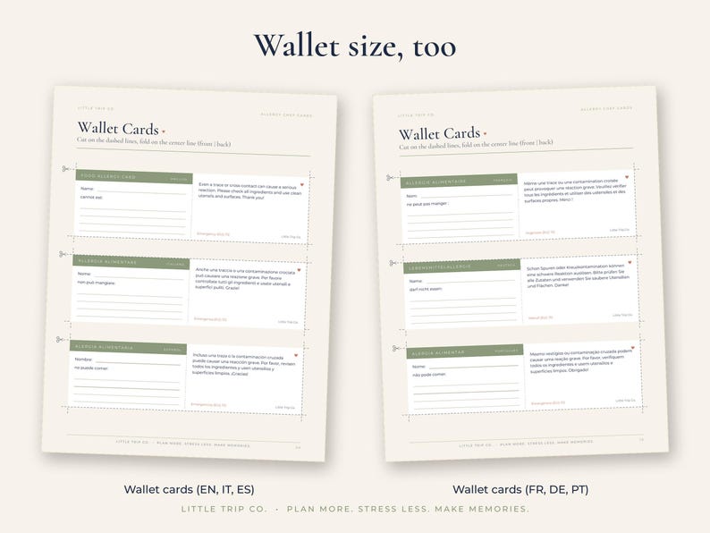 Food Allergy Chef Card Printable, 6 Language Restaurant Translation, Fillable Travel Allergen Wallet Size image 4