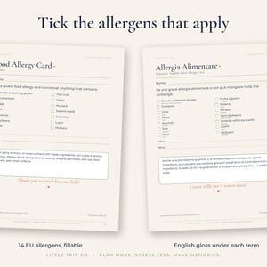 Food Allergy Chef Card Printable, 6 Language Restaurant Translation, Fillable Travel Allergen Wallet Size image 3