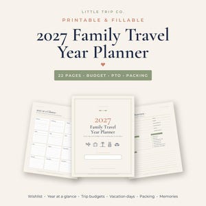 2027 Family Travel Planner, Fillable Vacation Budget, Time Off Tracker, Packing List, Trip Wishlist image 1