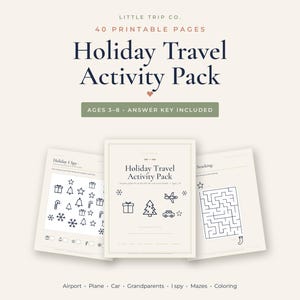 Christmas Travel Activity Pack, Kids Airplane Car Activities, Holiday I Spy Maze Coloring Pages image 1