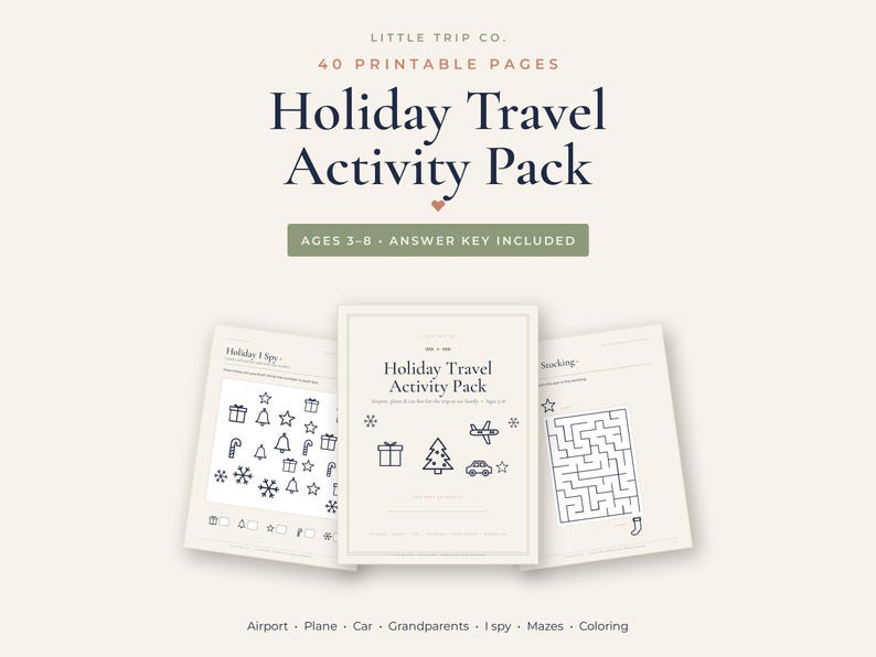 Christmas Travel Activity Pack, Kids Airplane Car Activities, Holiday I Spy Maze Coloring Pages image 1