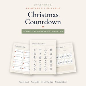 Christmas Countdown for Kids, Printable Advent Calendar Activity Slips, Holiday Trip Sleeps Chart