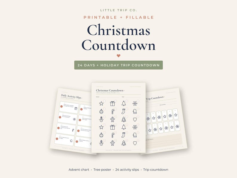 Christmas Countdown for Kids, Printable Advent Calendar Activity Slips, Holiday Trip Sleeps Chart image 1