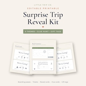 Surprise Trip Reveal Kit, Editable Boarding Pass, Kids Vacation Scavenger Hunt Clues, Christmas Gift image 1