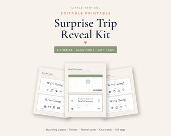 Surprise Trip Reveal Kit, Editable Boarding Pass, Kids Vacation Scavenger Hunt Clues, Christmas Gift