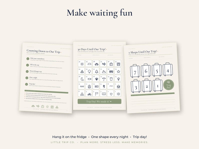 Trip Countdown Calendar for Kids, Printable Vacation Chart, 7 14 30 Day Fillable Download image 5