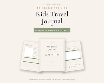 Kids Travel Journal Printable, Vacation Diary for Children, Road Trip Activity Book, Fillable Download
