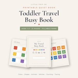 Toddler Busy Book Printable, Travel Quiet Activity Binder, Color Shape Animal Matching Pages