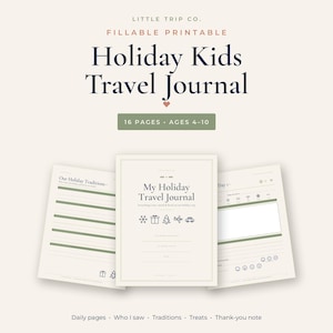 Christmas Kids Travel Journal, Printable Holiday Trip Diary, Fillable Winter Vacation Activity Book