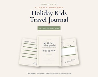 Christmas Kids Travel Journal, Printable Holiday Trip Diary, Fillable Winter Vacation Activity Book