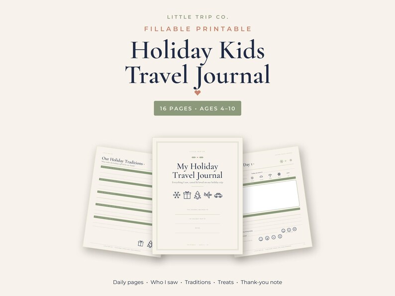 Christmas Kids Travel Journal, Printable Holiday Trip Diary, Fillable Winter Vacation Activity Book image 1