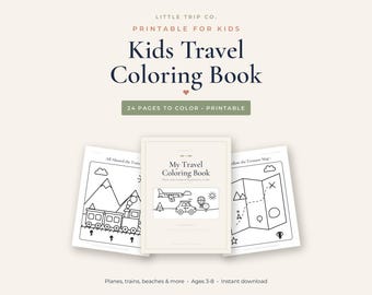 Kids Travel Coloring Book Printable, Road Trip Activity for Toddlers, Airplane Busy Pages, Download