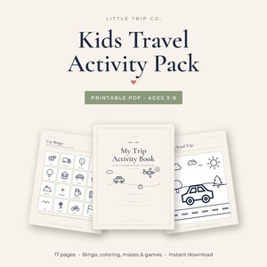 Paquete de actividades de viaje para niños (imprimible), juegos para viajes por carretera, libro para colorear de aviones, bolsa de actividades para niños pequeños.