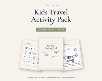 Kids Travel Activity Pack Printable, Road Trip Games, Airplane Coloring Book, Toddler Busy Bag