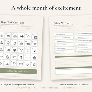 Trip Countdown Calendar for Kids, Printable Vacation Chart, 7 14 30 Day Fillable Download image 4