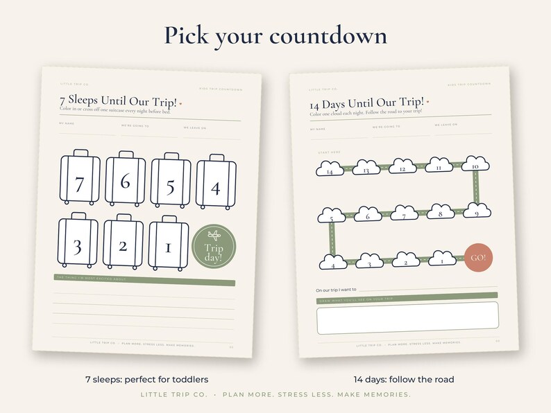 Trip Countdown Calendar for Kids, Printable Vacation Chart, 7 14 30 Day Fillable Download image 3