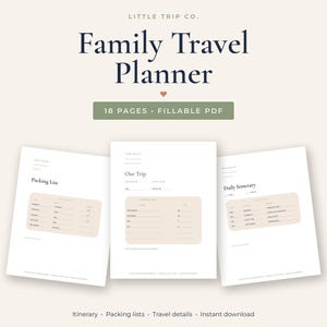 Family Travel Planner Printable, Vacation Itinerary, Packing List, Trip Budget Organizer, Fillable PDF image 1
