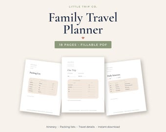 Family Travel Planner Printable, Vacation Itinerary, Packing List, Trip Budget Organizer, Fillable PDF