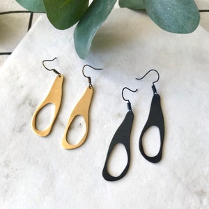 Contemporary Teardrop Brass Earrings, Minimal Drop Earrings, Christmas Gift image 1